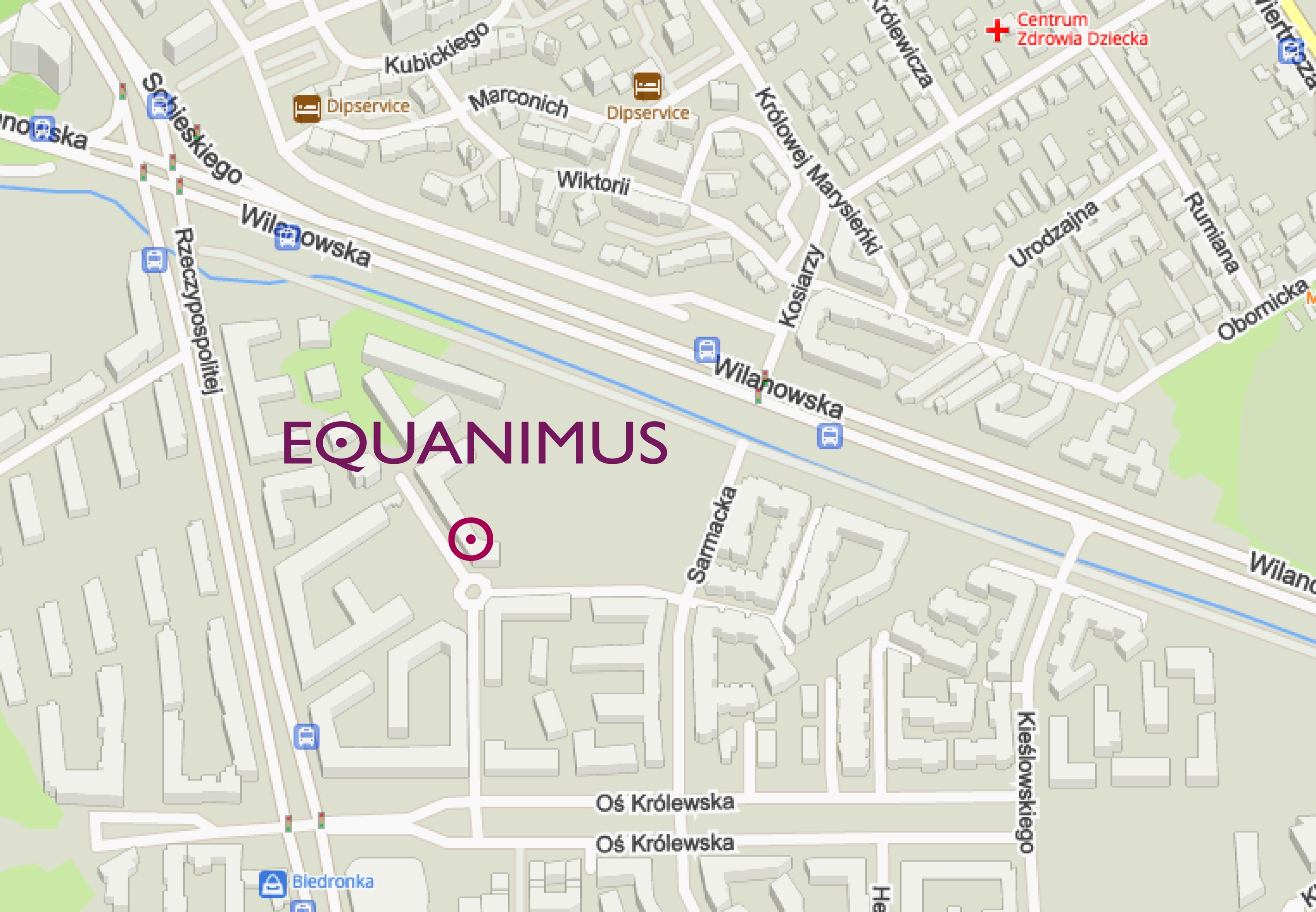 Mapa jak dotrzeć do siedziby Equanimus